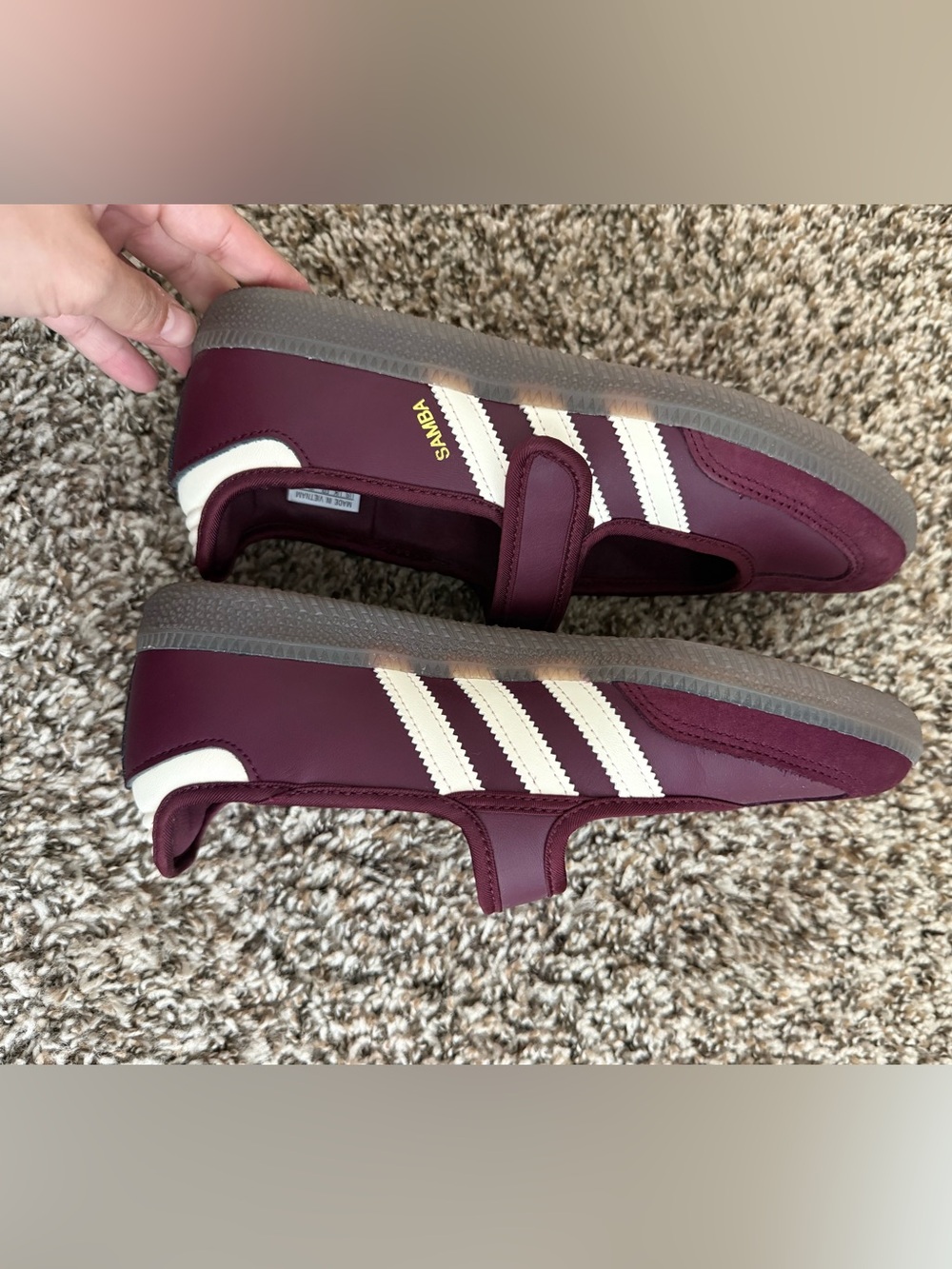 adidas Maroon Mary Jane Flats with White Stripes - Picture 4 of 5